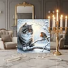 (Framed)Diamond Painting -DIY Round Drill Snow Cat with Frame(25x25cm)