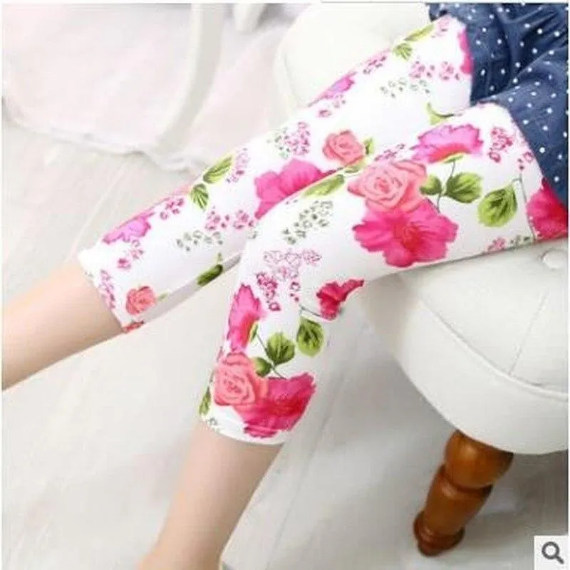 Baby Girls Leggings 2021 Kids Summer Breathable Flower Print Pencil Pant Children Cropped Trousers 2-12 Years Girl Leggings