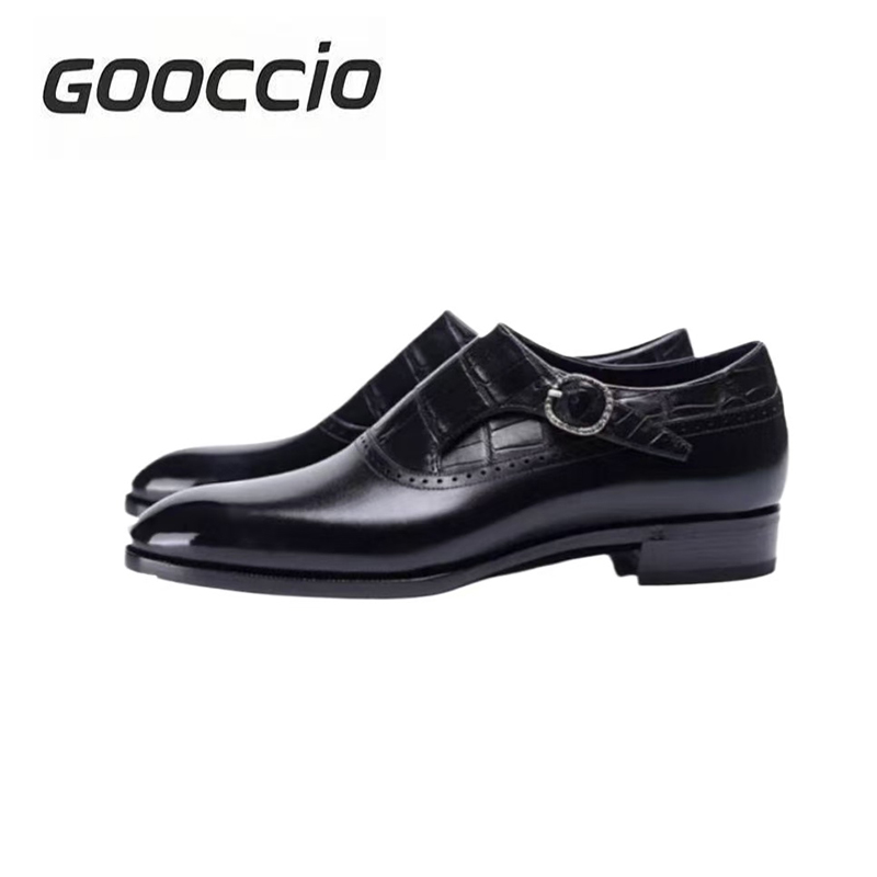 BT186 Museum Calf-Skin Piecing Crocodile Leather Single Monk Shoes For Men  GOOCCIO  