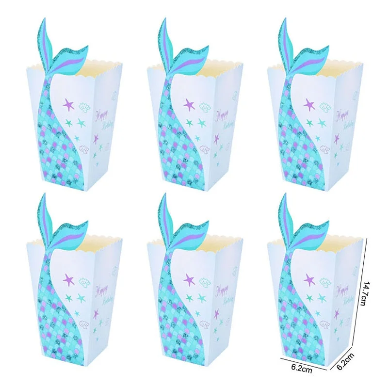 10Pcs Mermaid Tail Paper Candy Box Gift Bags Popcorn Boxes Kids Little Mermaid Birthday Party Decoration Baby Shower Supplies