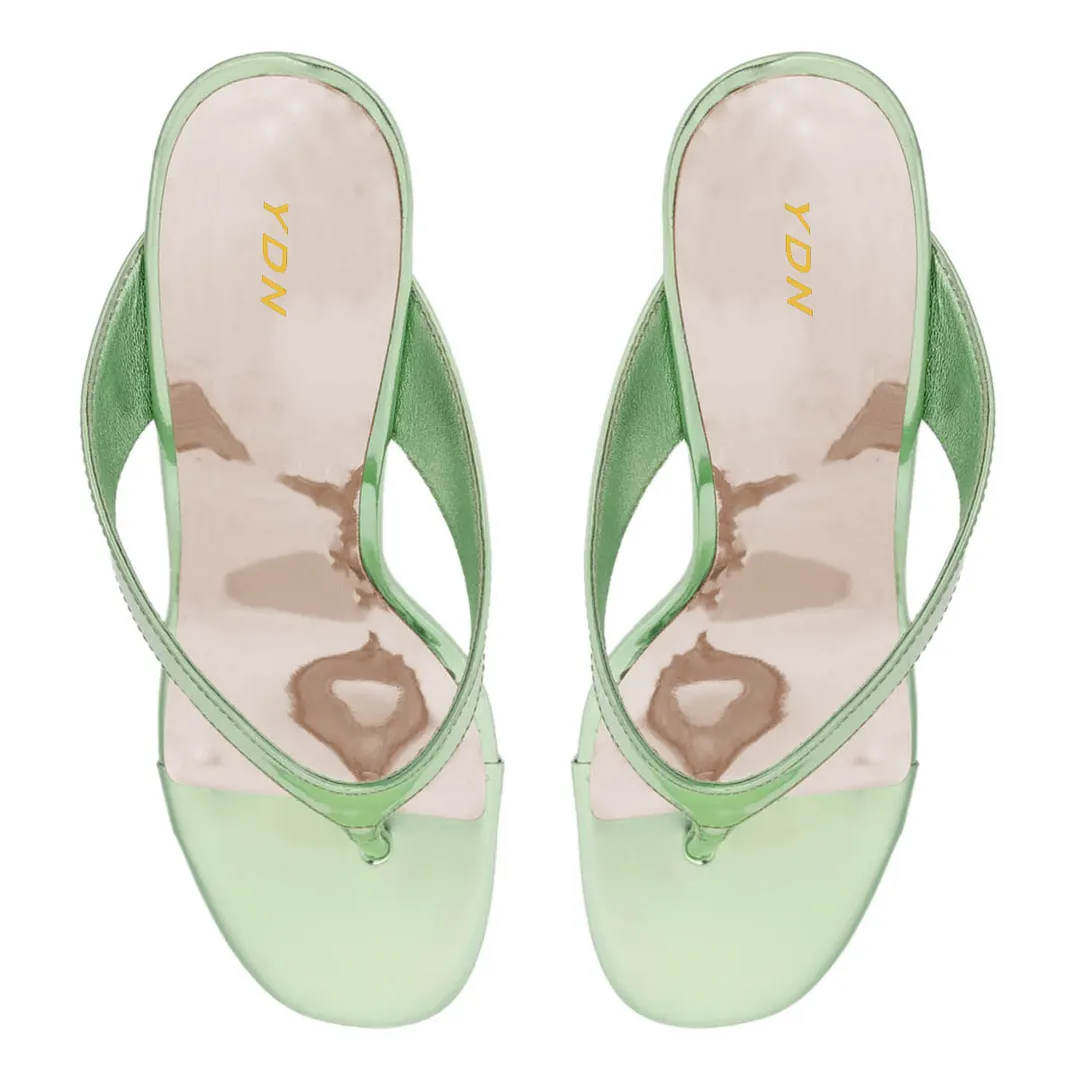 Light Green Metallic Finish Open Toe Wedge Sandals for Women