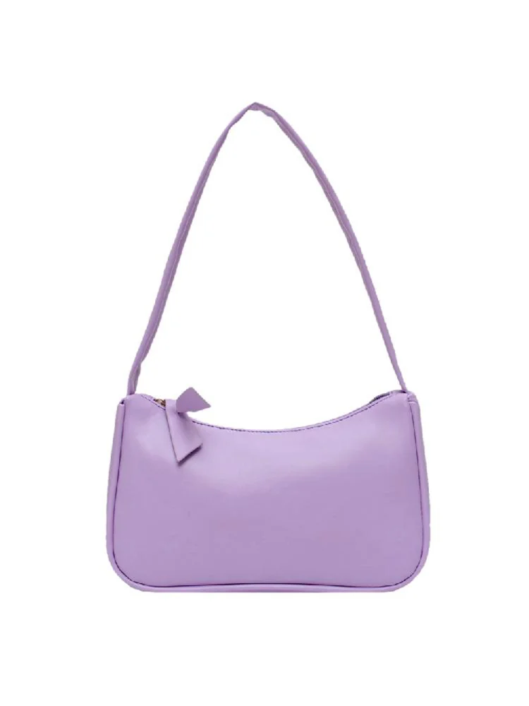 Simple Elegant Women Small Shoulder Bag Pure Color Sling Handbags (Purple)