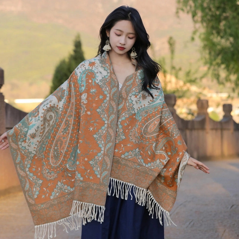 Yunnan Lijiang Tourism New Shawl Ethnic Style Scarf Women’s Retro Cape Thickened Cashmere Scarf