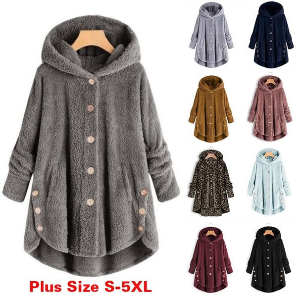 New Women's Fashion Warm Jacket Autumn Winter Casual Plush Fleece Hooded Coat Loose Cardigan Sweater Winter Hoody Tops Plus Size - Shop Trendy Women's Fashion | TeeYours