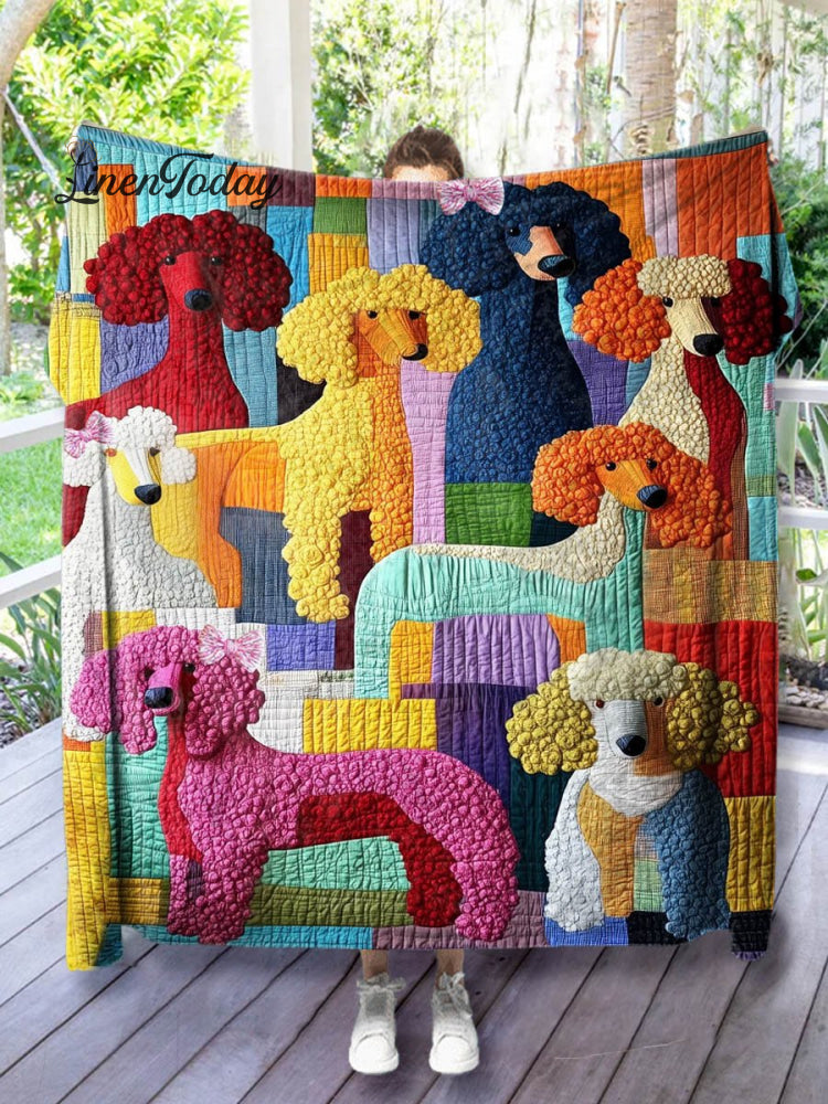 Lovely Poodle Patchwork Pattern Art Print Plush Blanket Multicolor / 40X52In