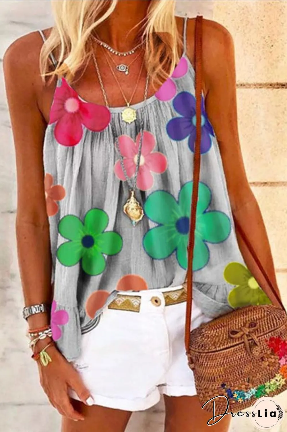 Flower Printed Pleated Camisole (3 Colors) P12038