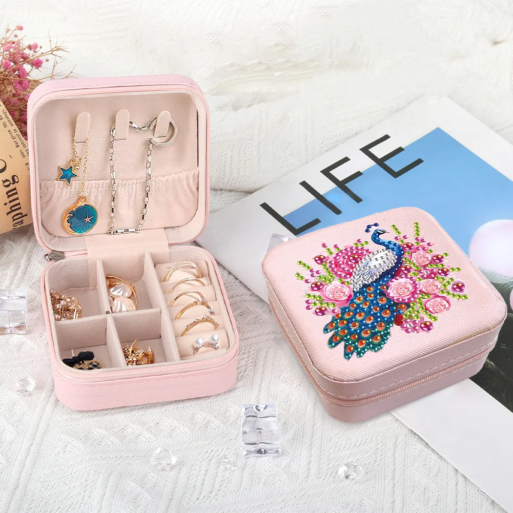5D DIY Flower Peaock Special Shape Diamond Painting Jewelry Box for Art Crafts