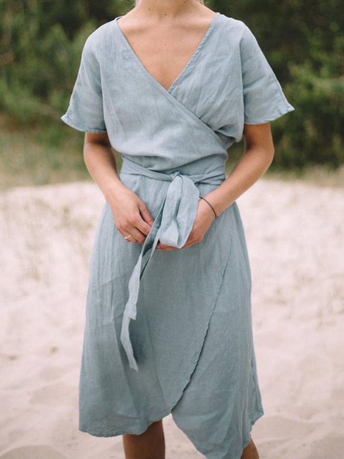 Ladies Cotton Linen Vintage Casual Dress