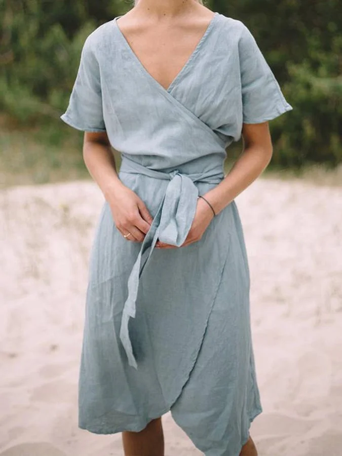 Ladies Cotton Linen Vintage Casual Dress