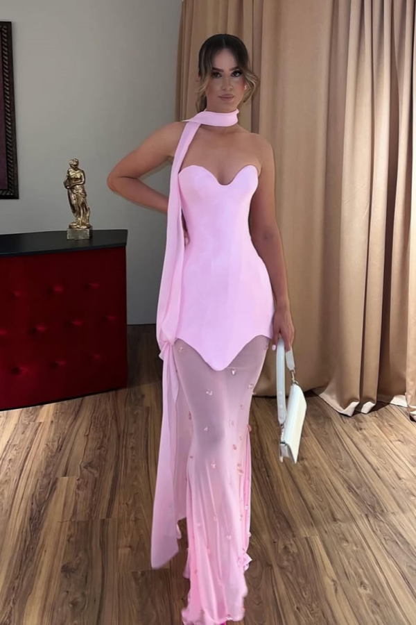 Oknass Strapless Sweetheart Sleeveless Long Mermaid Prom Dress With Beading