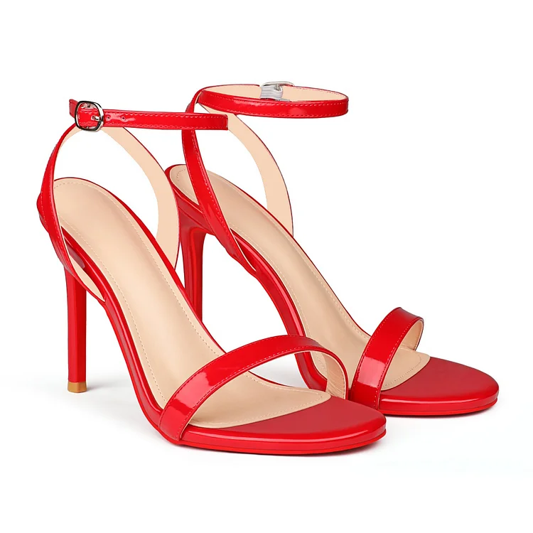 100mm/3.94 Inch Round Open Toe Ankle Strap High Heel Sandals Red Bottom Pumps Vocosi VOCOSI