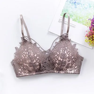 DERUILADY Sexy Lingerie Women Lace Floral Embroidery Bra Underwear Fashion Seamless Push Up Bras Wireless Adjusted Bralette