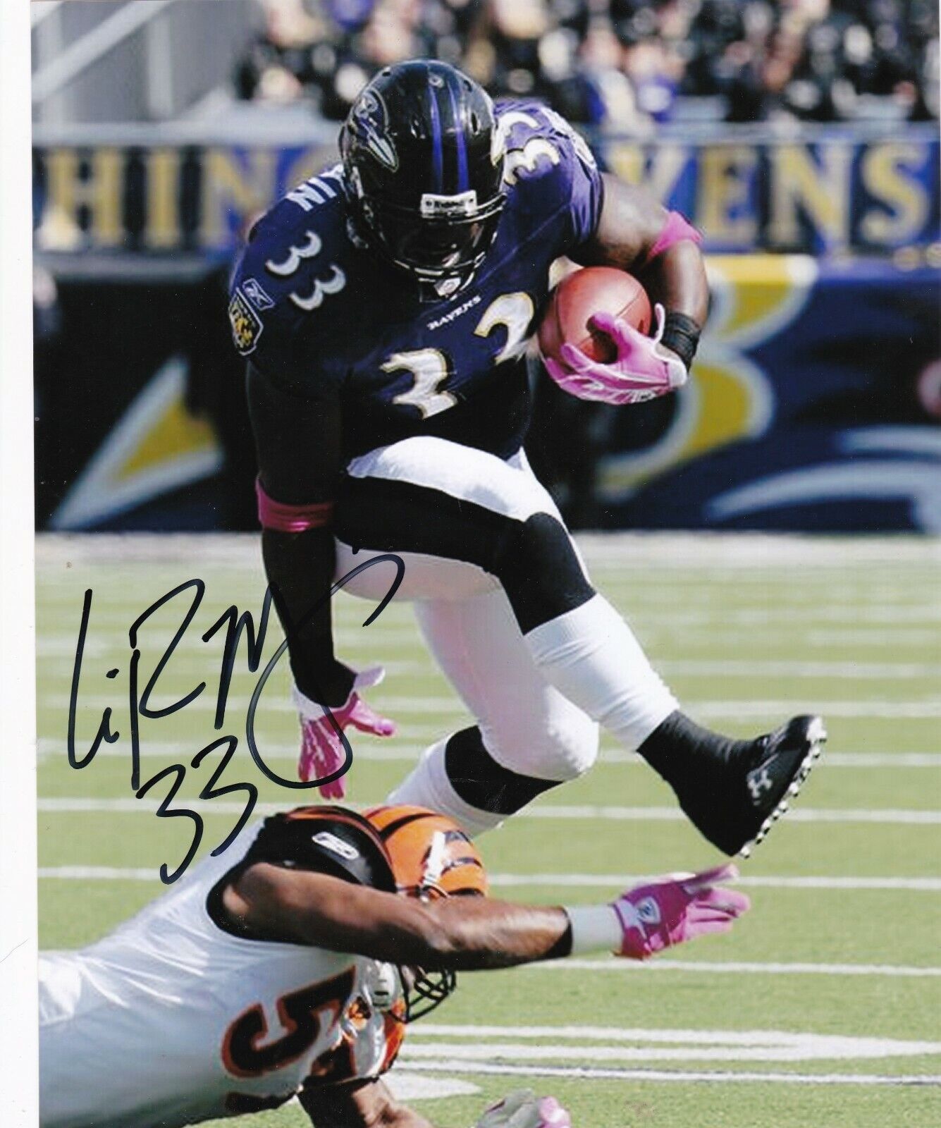 LE'RON MCCLAIN BALTIMORE RAVENS ACTION SIGNED 8X10