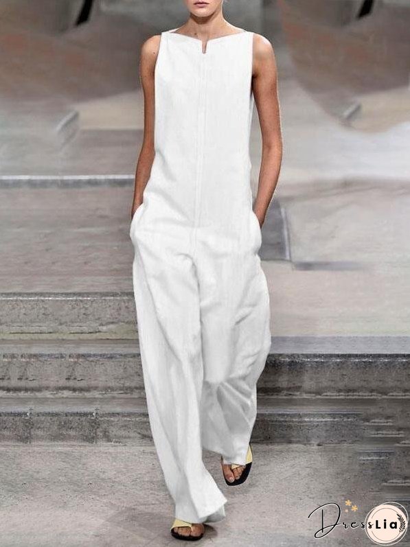 Solid Casual Wide-leg Jumpsuit