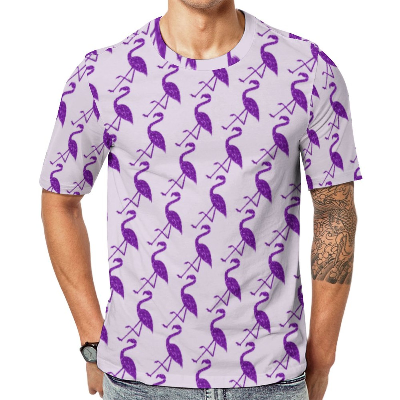 Sparkly Flamingo Purple Glitter Sparkles  Short Sleeve Print Unisex Tshirt Summer Casual Tees for Men and Women Coolcoshirts