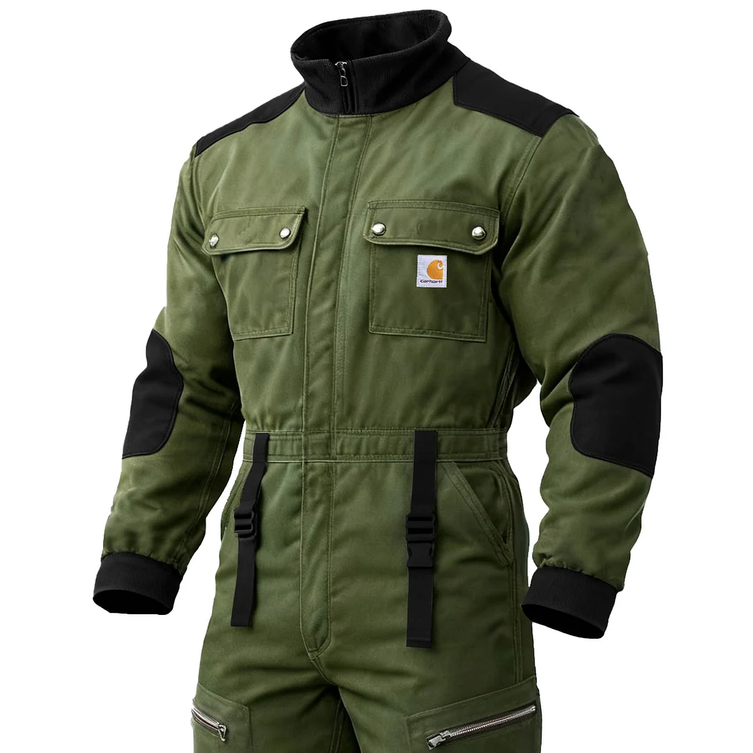 Men's Vintage Army Green Duck Work Insulated Coverall Long Sleeve Jumpsuit