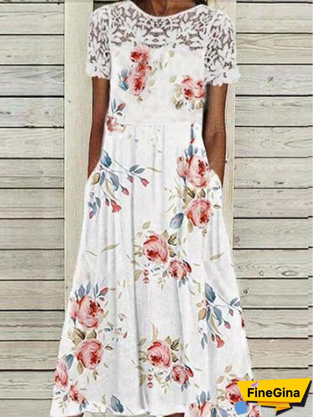 Pockets Casual Crew Neck Short Sleeve Woven Dress