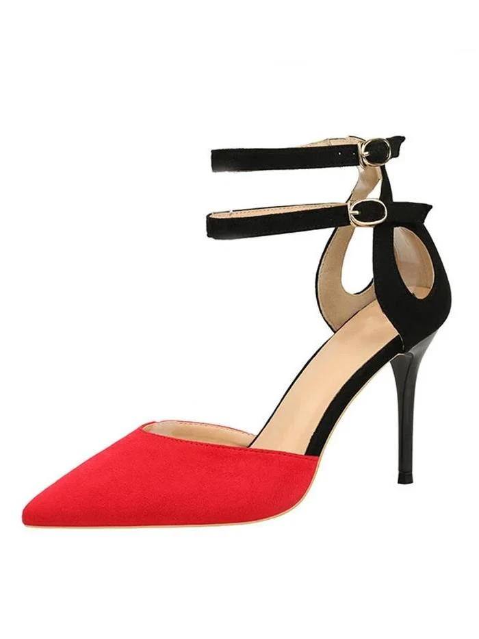 Color Block Stiletto Heel Suede Sandals
