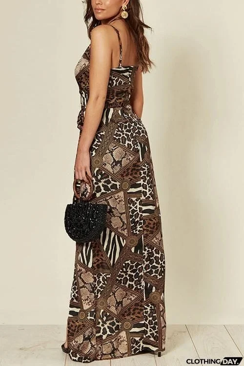 Lepard Patchwork Slip Maxi Dress