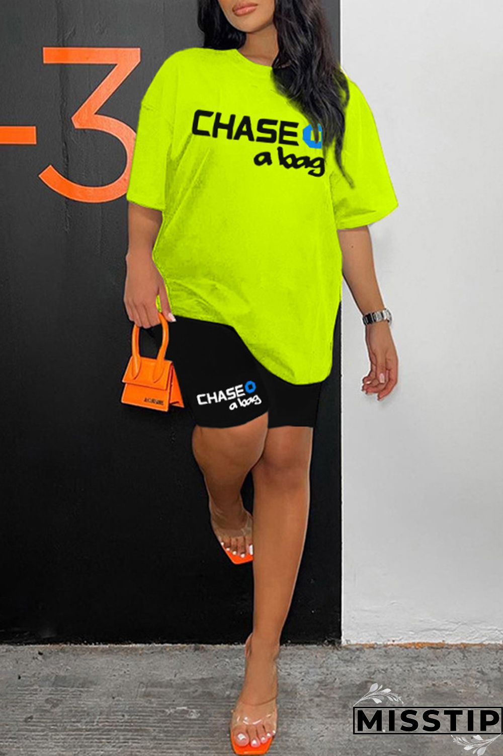 Ginger Casual Letter Print Basic O Neck Short Sleeve Two Pieces