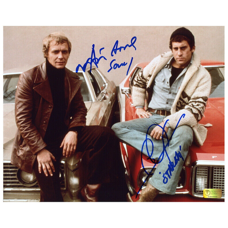 David Soul and Paul Michael Glaser Autographed Starsky and Hutch Car 8x10 Photo Poster painting