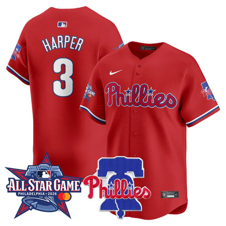 Men's Philadelphia Phillies #3 Bryce Harper Red 2026 MLB All-Star Jersey S0YB