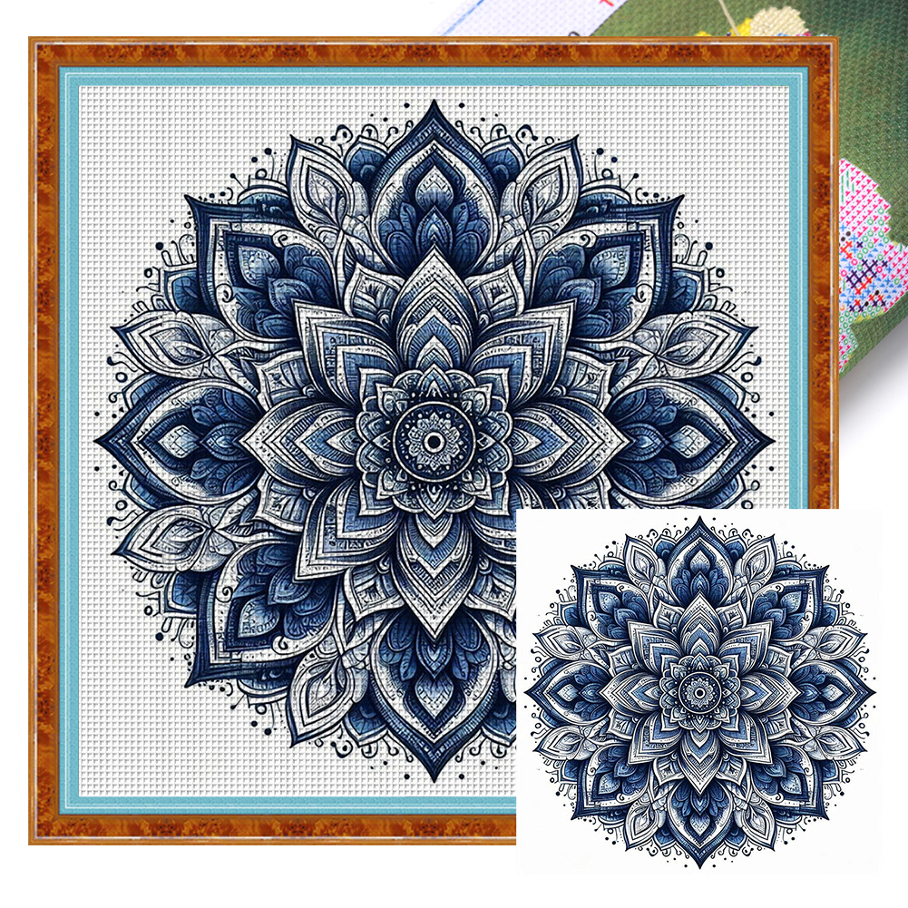 Blue And White Porcelain-Mandala Full 11CT Pre-stamped Canvas(40*40cm) Cross Stitch