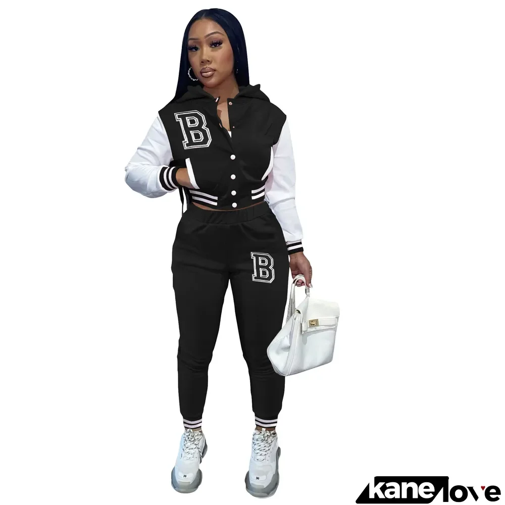 WomenCasual Embroidered Contrast Baseball Jersey with Cap and Pant Two Piece