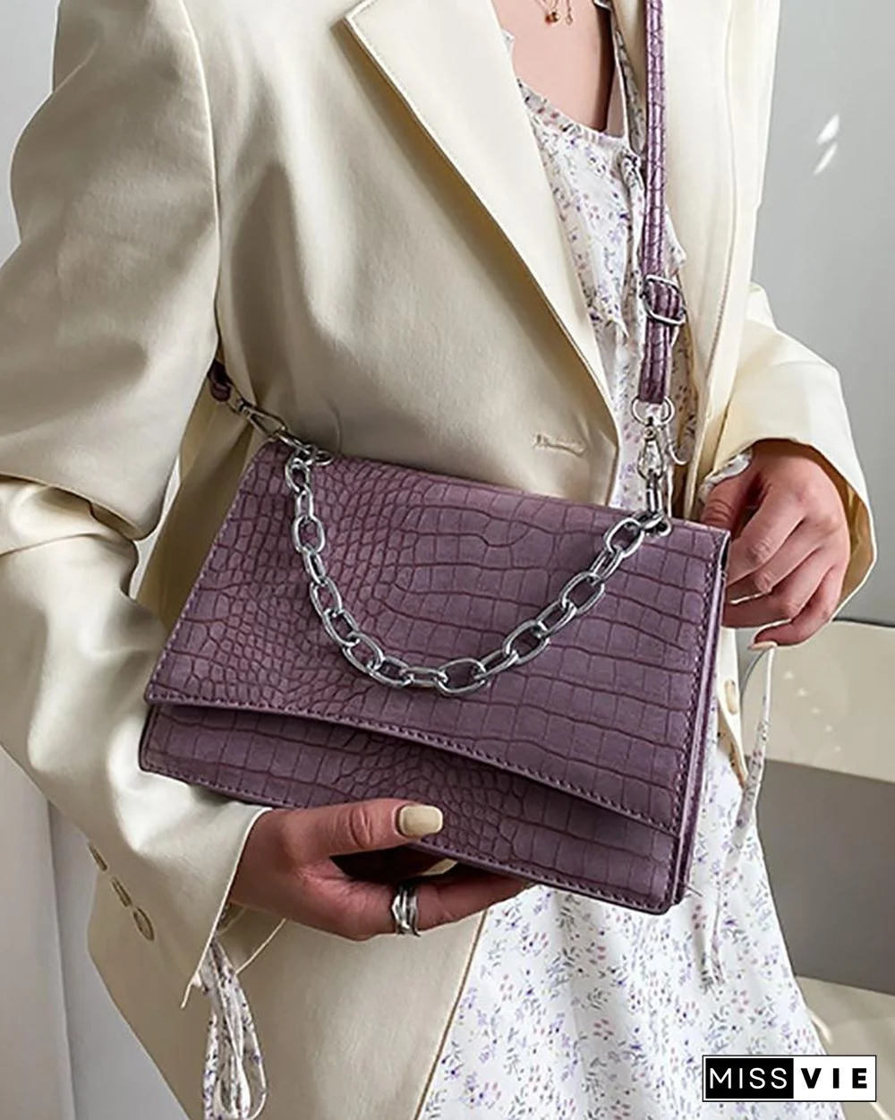 Chain Strap Croc Embossed Crossbody Bag