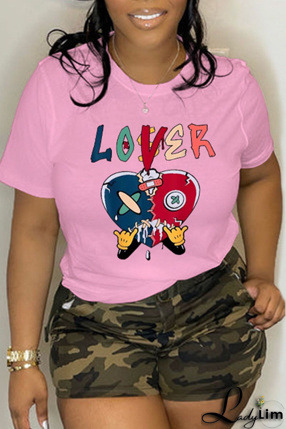 Red Casual Street Print Patchwork O Neck T-Shirts