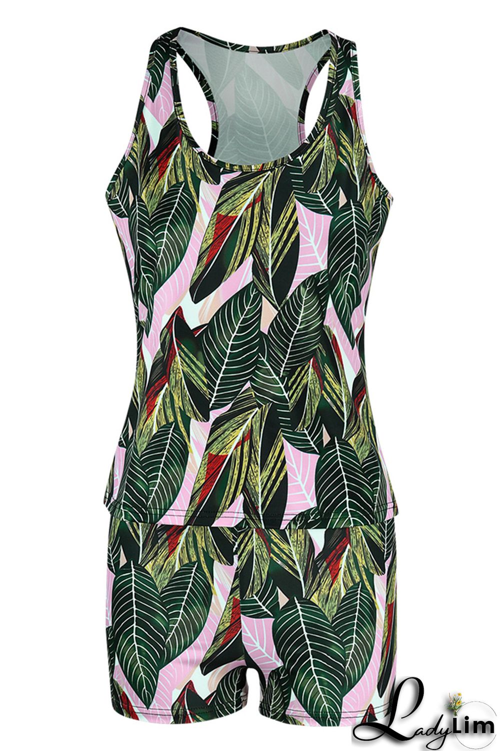 Black Pink Fashion Casual Print Basic U Neck Sleeveless Two Pieces