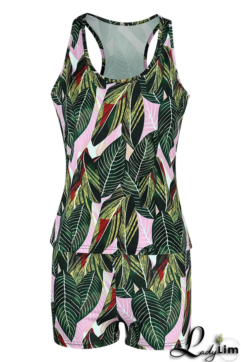 Black Pink Fashion Casual Print Basic U Neck Sleeveless Two Pieces