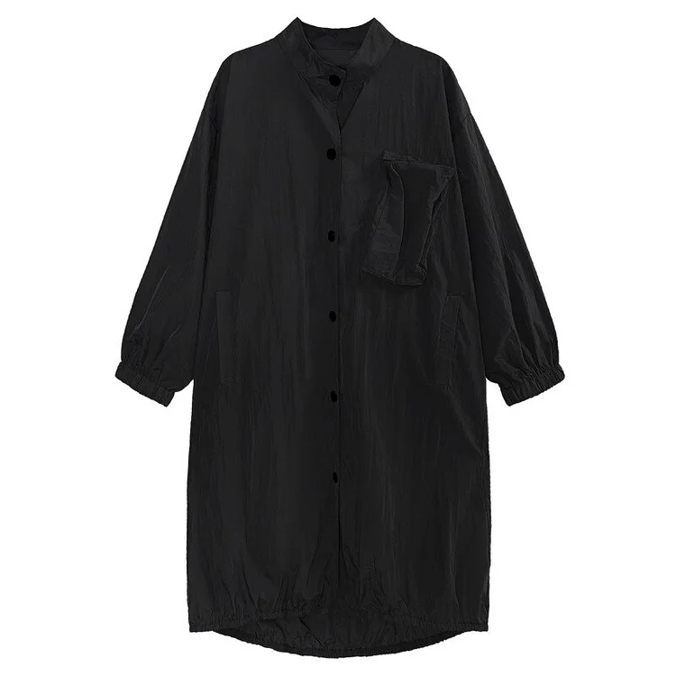 Fashion Loose Stand Collar Solid Color Single-breasteded Long Sleeve Trenchcoat