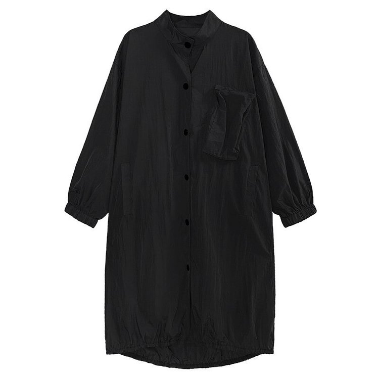 Fashion Loose Stand Collar Solid Color Single-breasteded Long Sleeve Trenchcoat               
