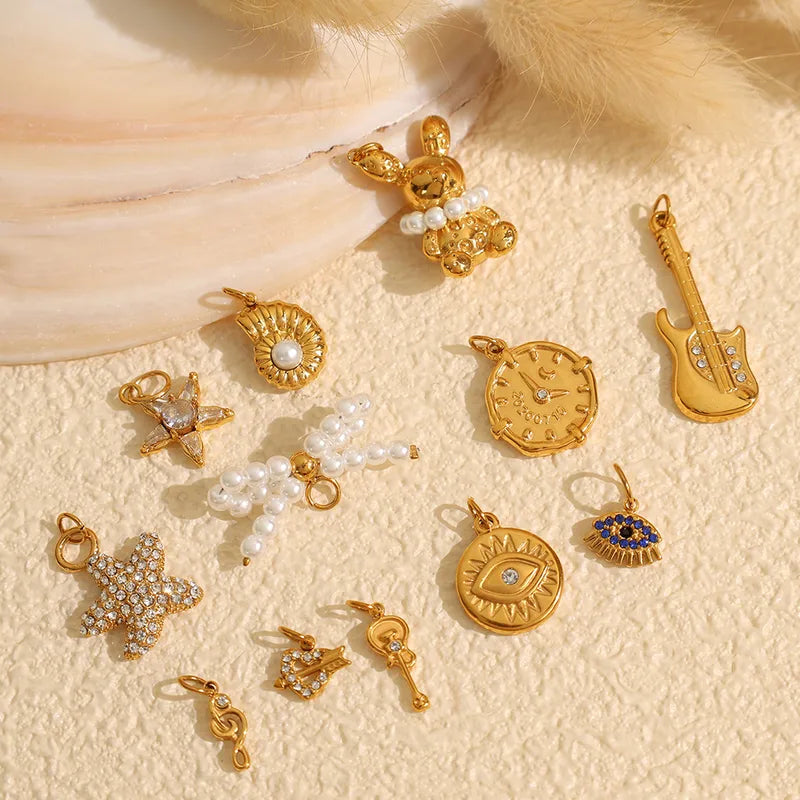 1 Piece 14.2*9.3mm 304 Stainless Steel Artificial Rhinestones 18K Gold Plated Moon Heart Shape Horseshoe Pendant Jewelry Accessories