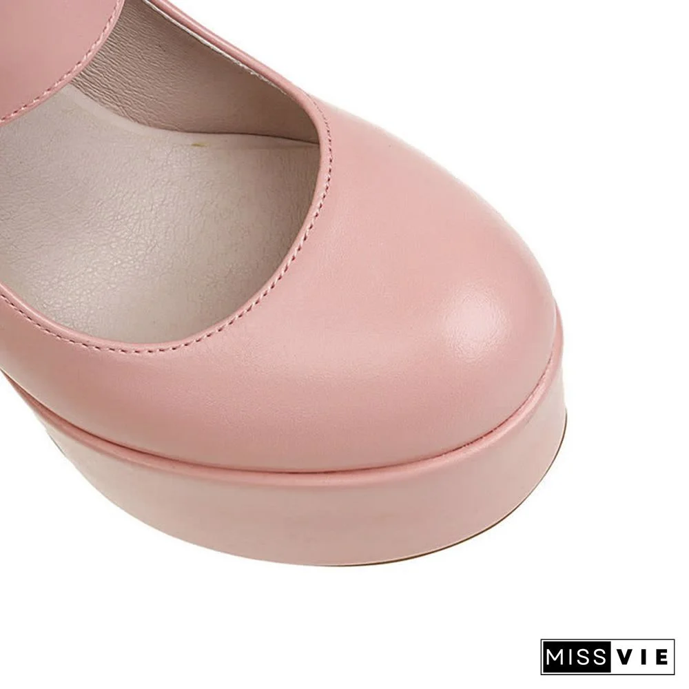 Pure Color Chunk High Heel Mary Janes Shoes