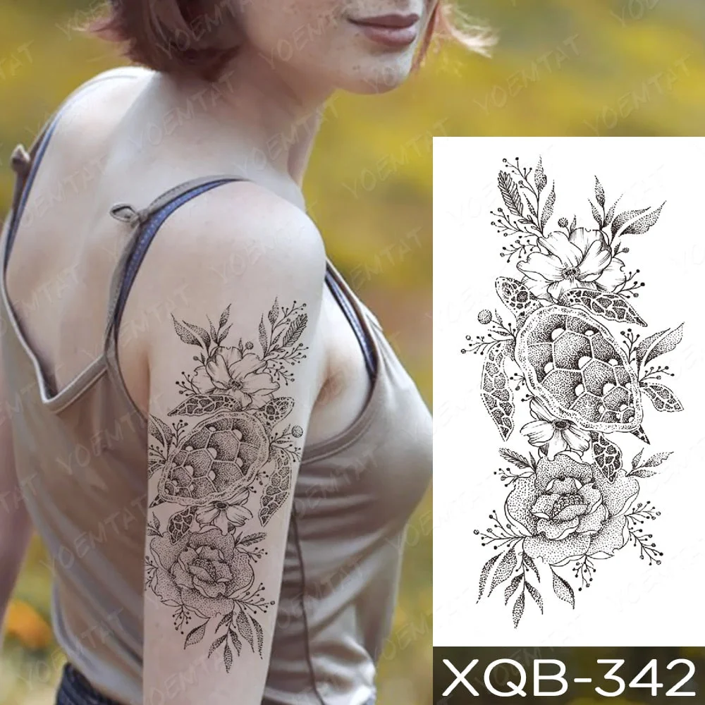 Waterproof Temporary Tattoo Sticker Orchid Flower Tattoos Peony Lotus Lines Painted Rose Body Art Arm Fake Sleeve Tatoo Women