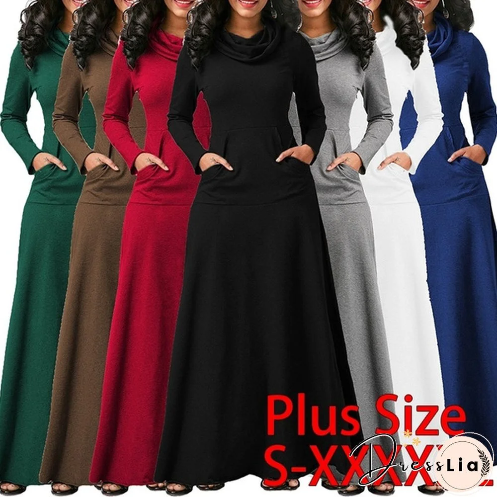 Autumn Winter Women Plus Size Hooded Dress Casual Long Pullover Cotton Long Dress 7 Colors