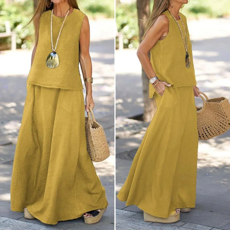 Cotton And Linen Vest Loose Half-Length Skirt Suit
