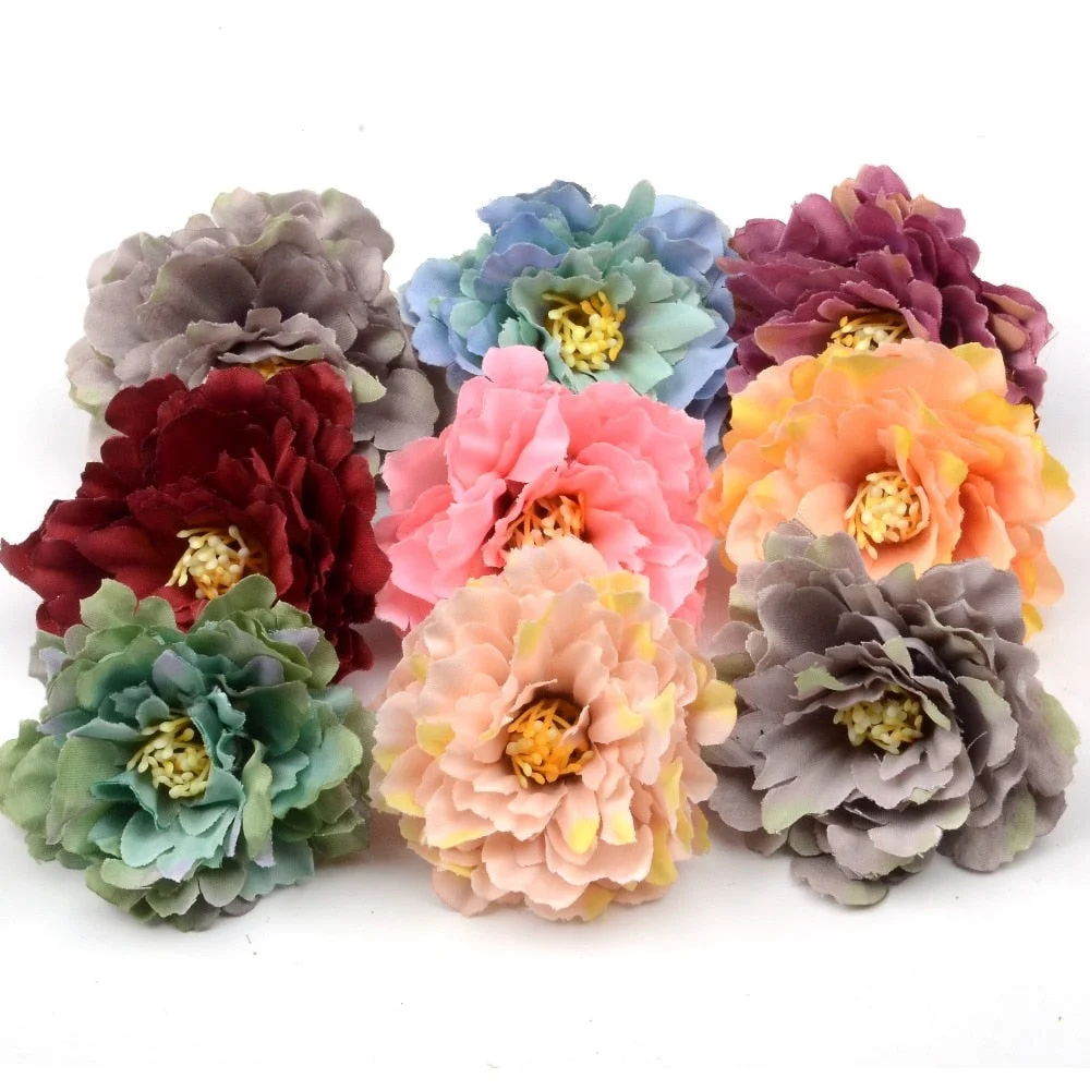 10pcs/lot 6cm Artificial Silk Carnation Flower Heads Wedding Home Decoration DIY Bride Holding flowers Accessories Fake Flowers