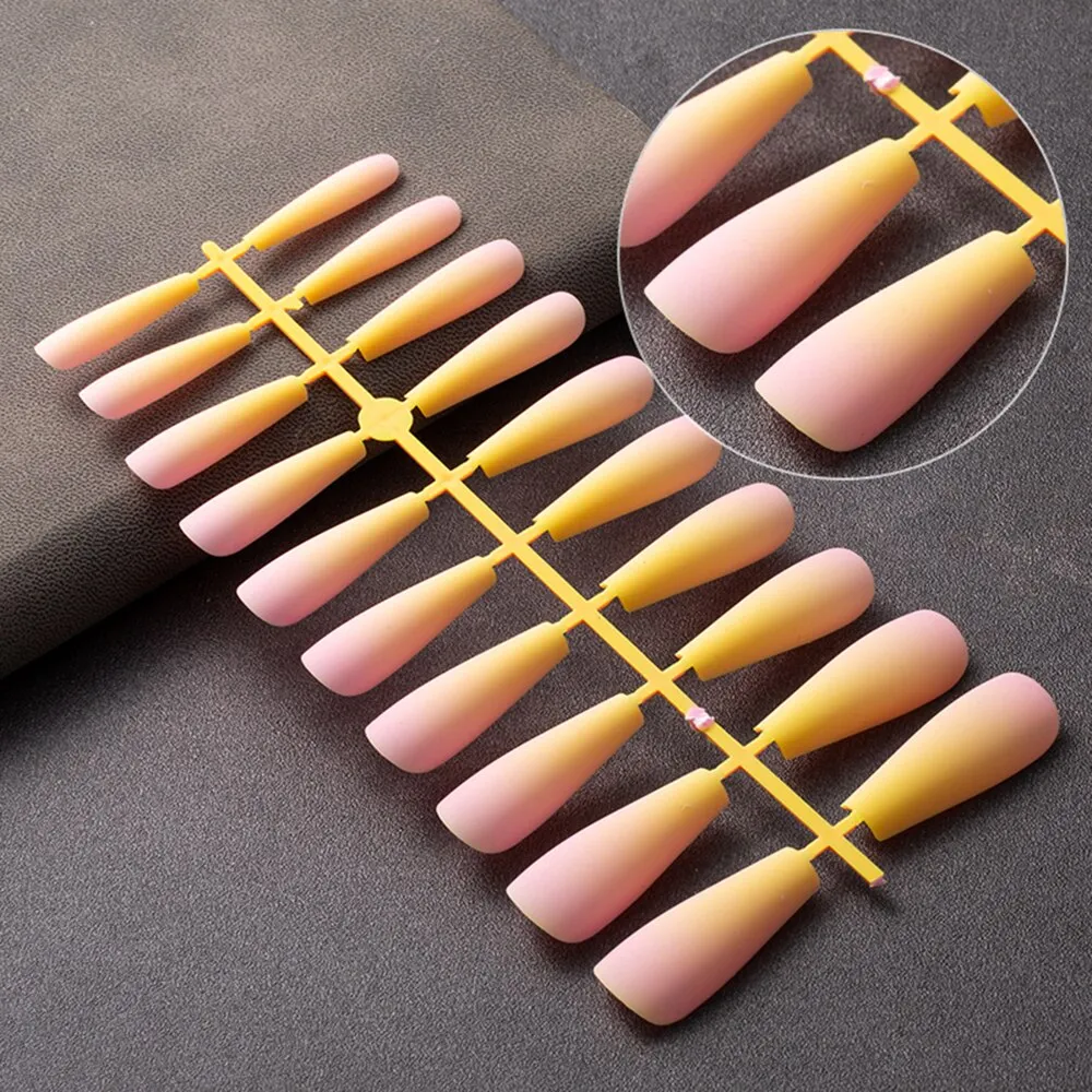 20 Pcs Matte Gradient Design False Nails Long Coffin Fake Nails Full Cover Nail Art Tips Nails Press On Nails With Jelly Glue-Nail Inspo
