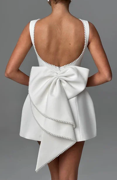 Women's Elegant Pearl Bow Backless Sleeveless Party Cute Mini Dresses 