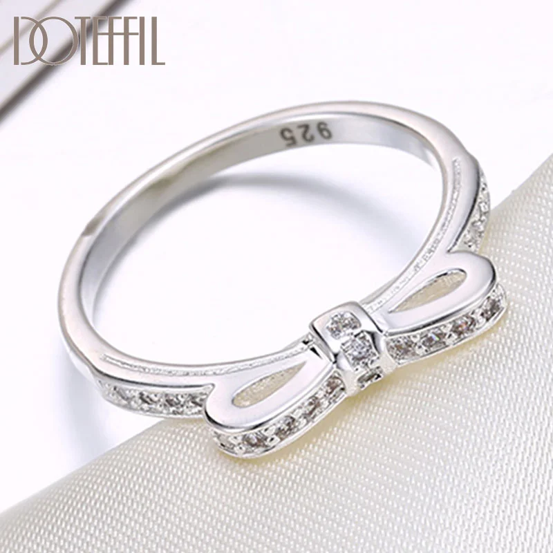 DOTEFFIL 925 Sterling Silver Bowknot AAA zircon Ring For Women Jewelry