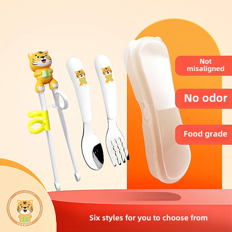 Maternal And Infant Products Portable Feeding Children’s Tableware Set Cartoon Learning Chopsticks Training Chopsticks 304 Stainless Steel Spoon Fork