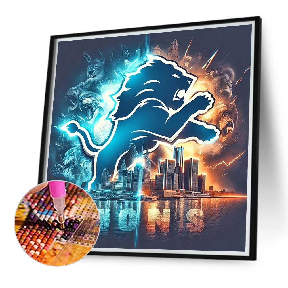 Diamond Painting - Full Round Drill - Detroit Lions(Canvas|40*40cm)