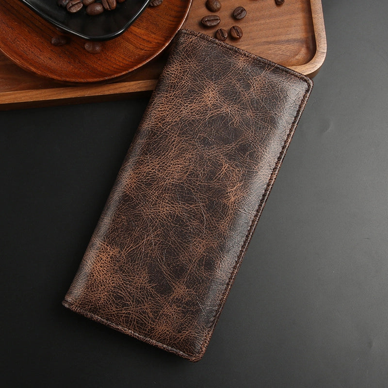 Men’s Solid Color Pu Leather Flip Cover Long Wallets