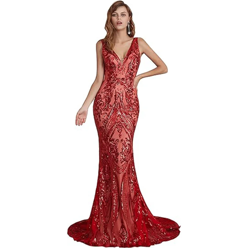 Uveng Uveng New Annual Evening Dress Sleeveless Sexy V-Neck Dress Party Prom