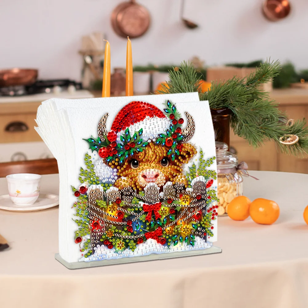 DIY Acrylic Christmas Cow Double Sided Diamond Painting Paper Towel Holder