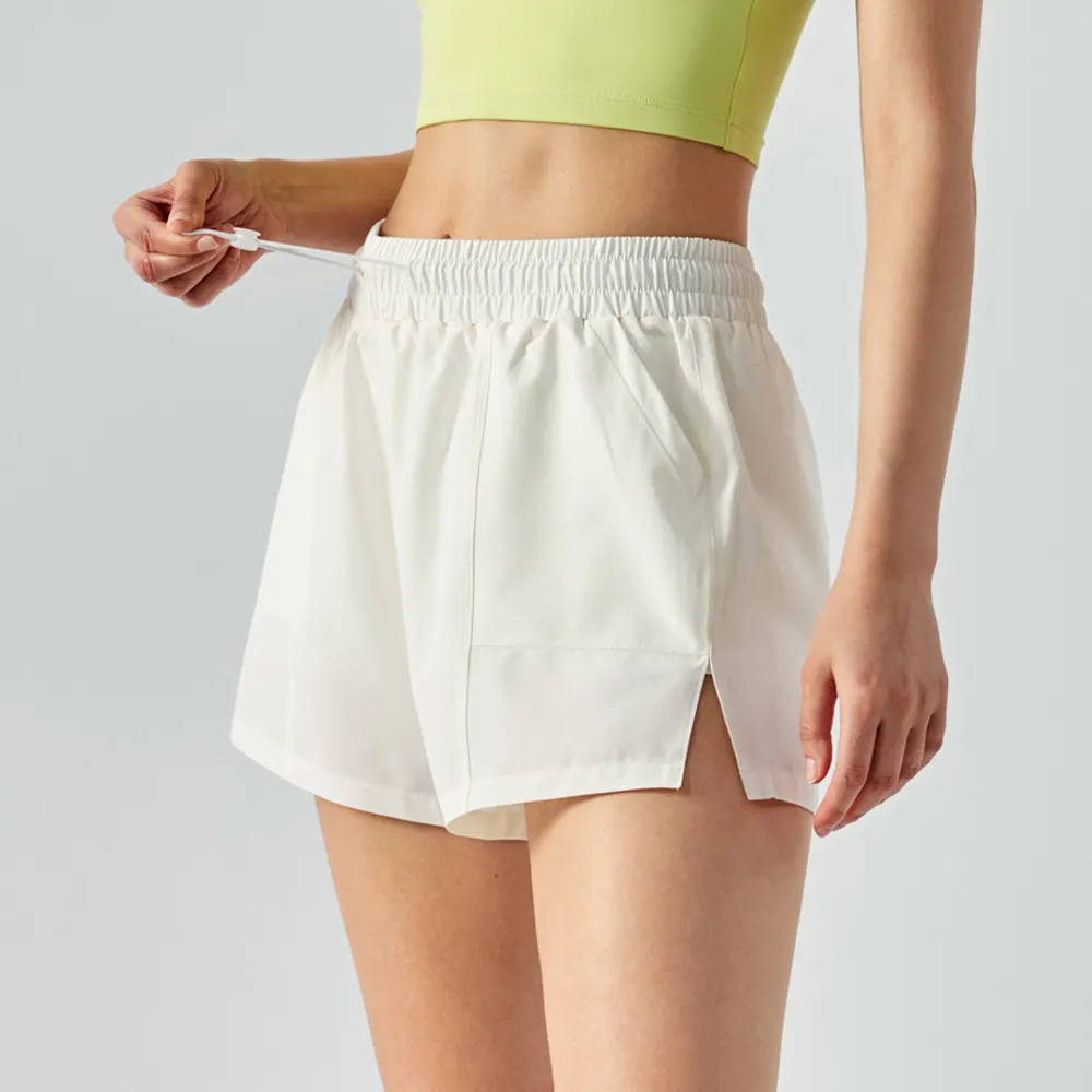 White Shop 2 in 1 quick dry side slit everyday & basketball sports shorts for women online on Hergymclothing