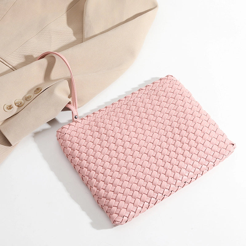 Women’s Solid Color Pu Leather Weave Zipper Wallets